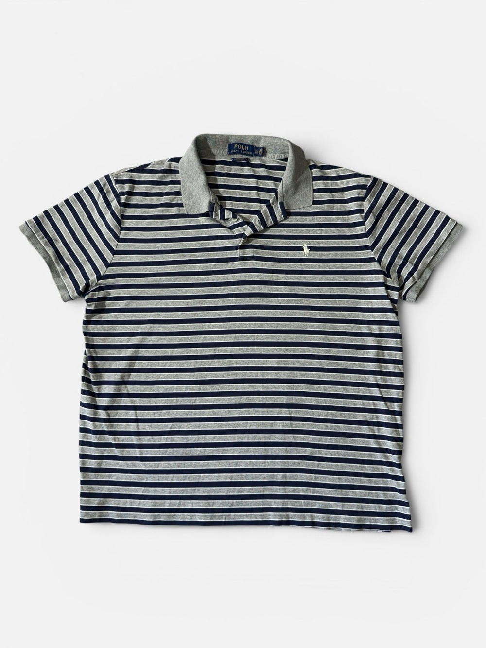 Polo Ralph Lauren mens XL custom slim fit gray stripe soft cotton polo shirt EUC